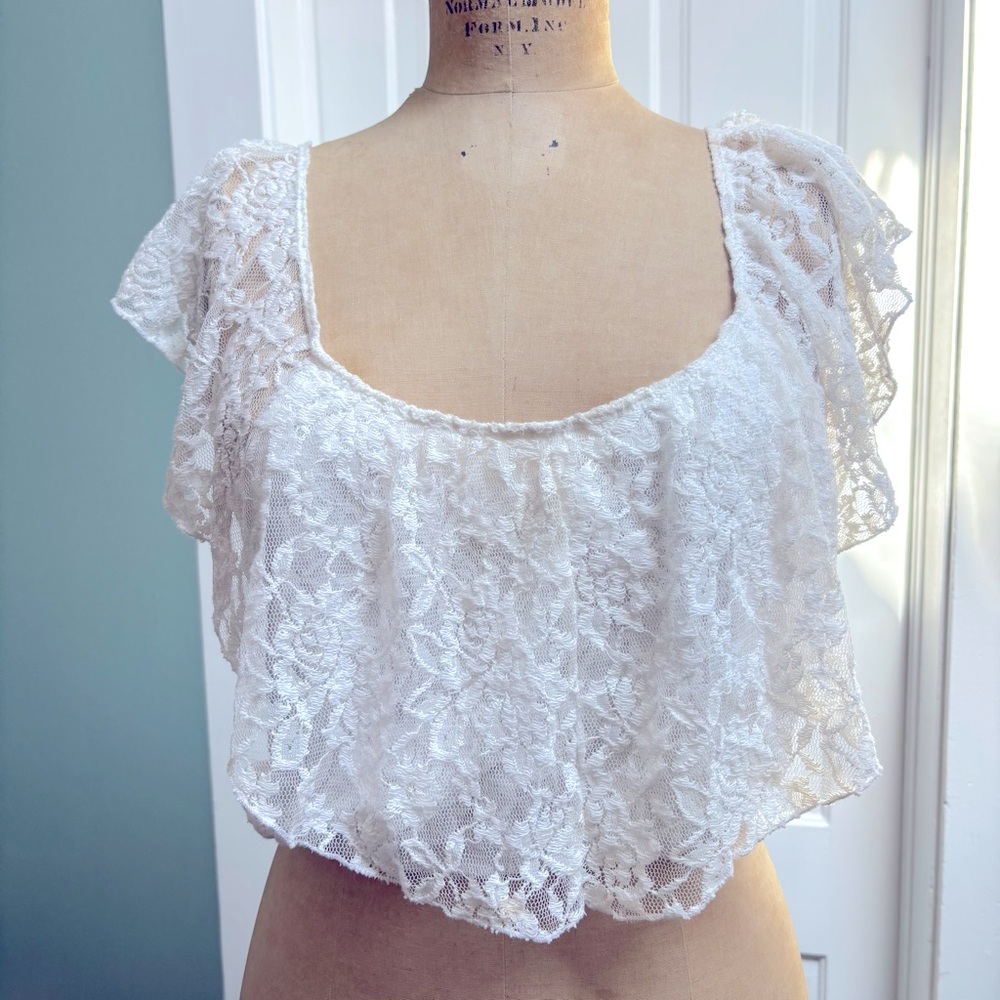White Lace Hollister Crop Top Size Large